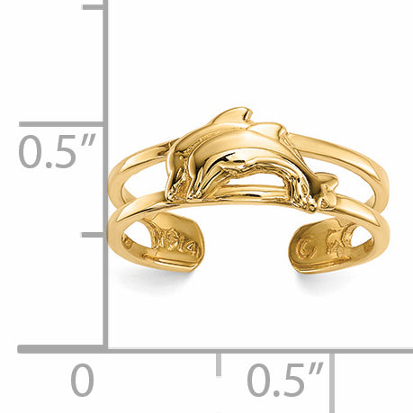 14k Two Dolphins Toe Ring R569