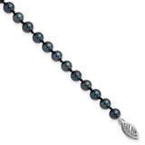 14k White Gold 5-6mm Black Round Akoya Saltwater Cultured Pearl 16 inch Necklace PLB50