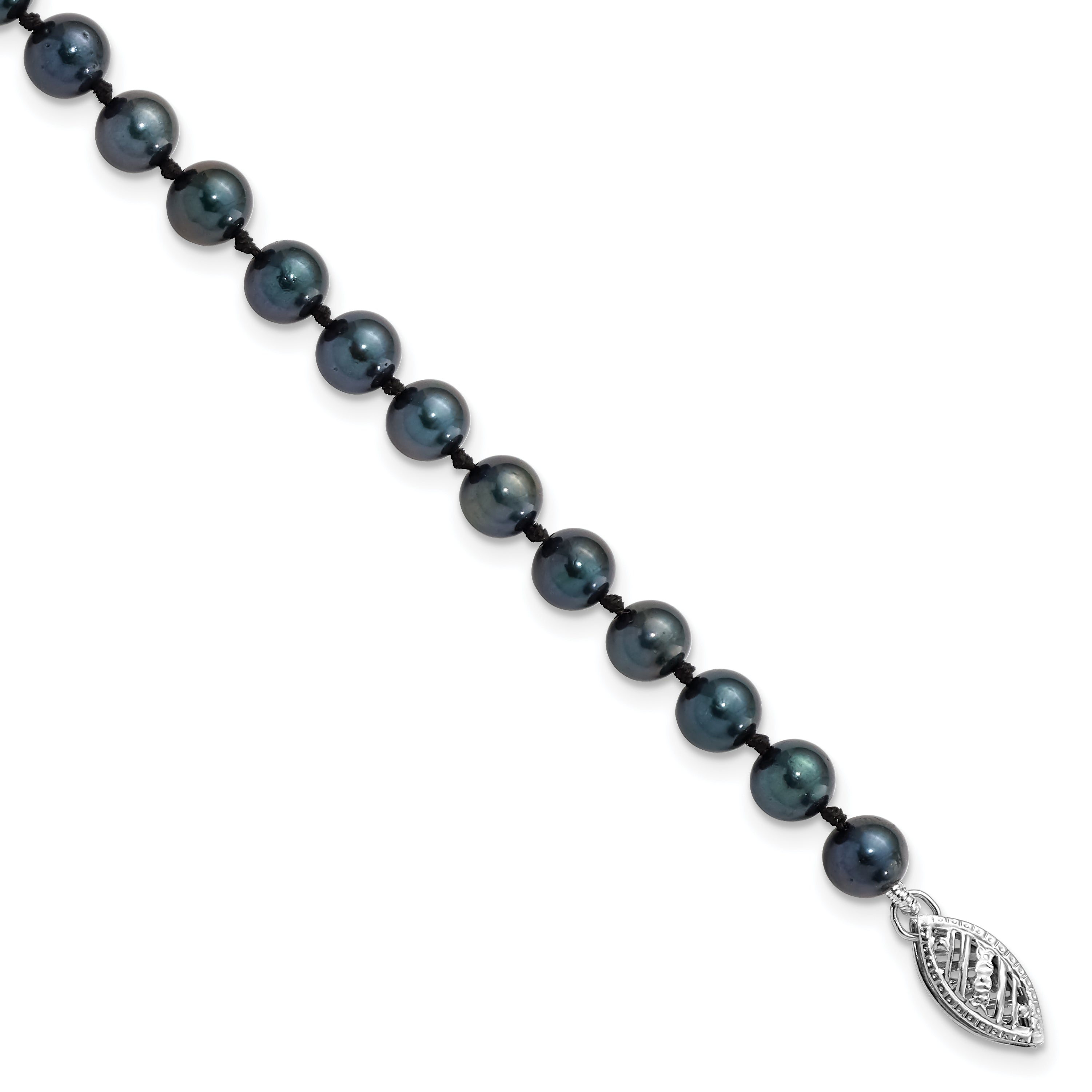 14k White Gold 5-6mm Black Round Akoya Saltwater Cultured Pearl 16 inch Necklace PLB50