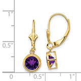 14k 6mm Round Amethyst Bezel Leverback Dangle Earrings XLB101AM