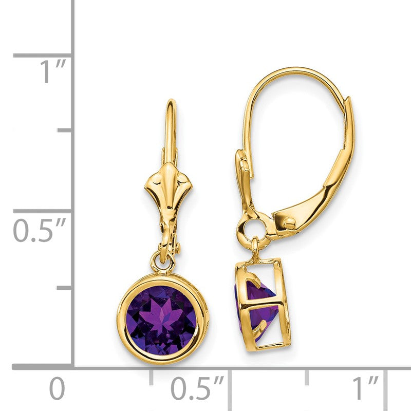 14k 6mm Round Amethyst Bezel Leverback Dangle Earrings XLB101AM