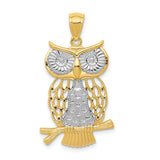14k and White Rhodium Diamond-cut Polished Moveable Owl Pendant K5979