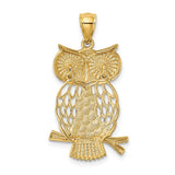 14k and White Rhodium Diamond-cut Polished Moveable Owl Pendant K5979