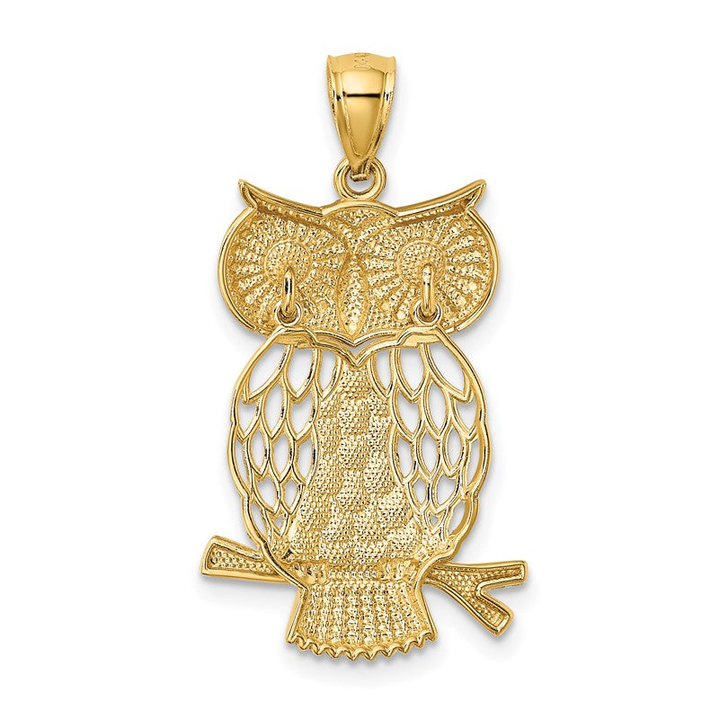14k and White Rhodium Diamond-cut Polished Moveable Owl Pendant K5979