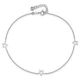 14K White Gold Open Star 3-Station 9 inch Plus 1 inch Extender - Total 10 inch Anklet ANK200