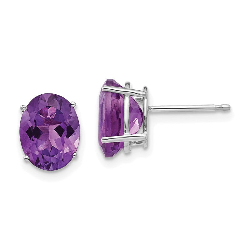 14k White Gold 9x7mm Oval Amethyst Post Earrings XE89WAM