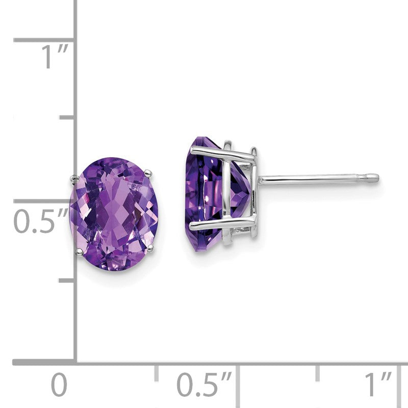14k White Gold 9x7mm Oval Amethyst Post Earrings XE89WAM