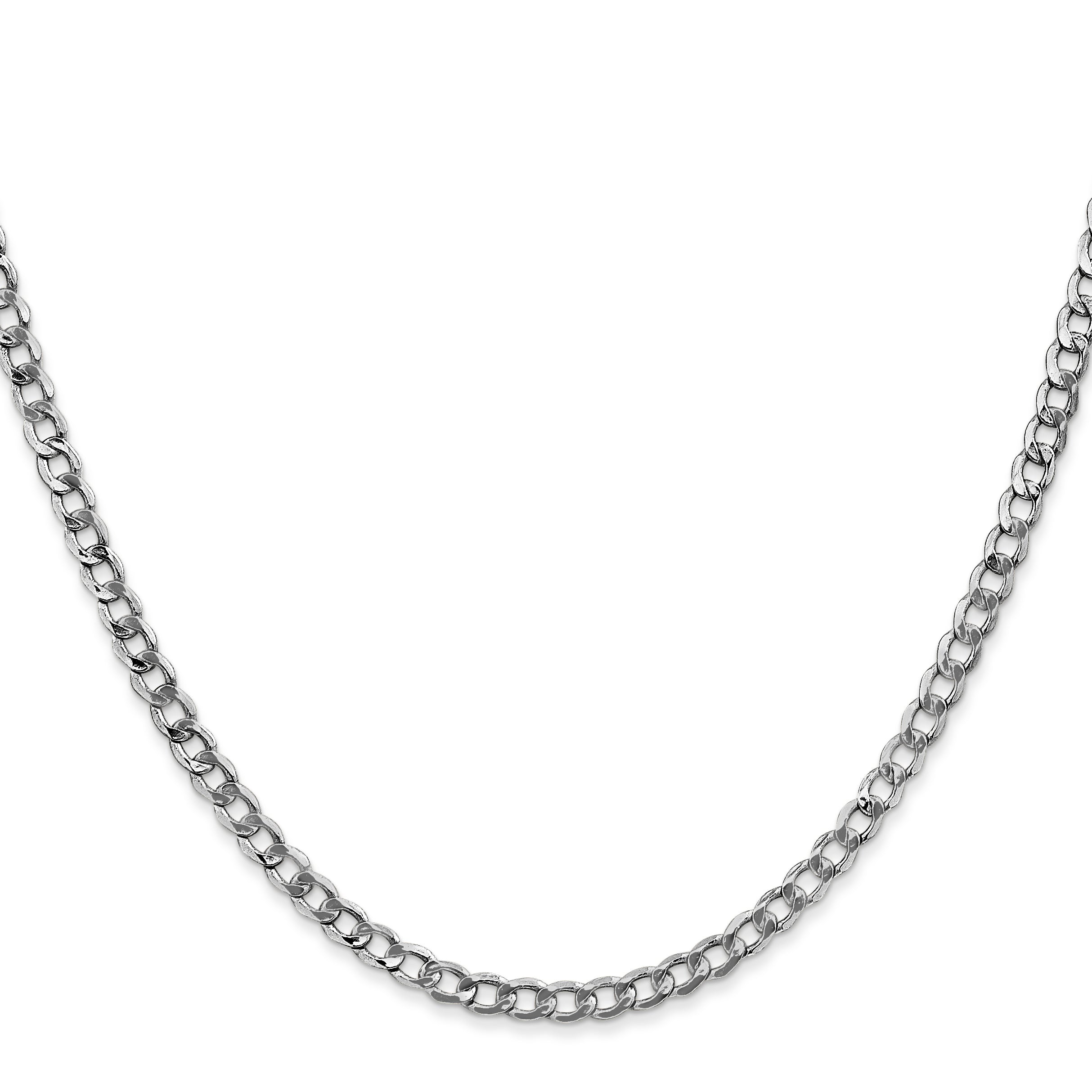14K White Gold 10 inch 3.35mm Semi-Solid Curb with Lobster Clasp Anklet BC103