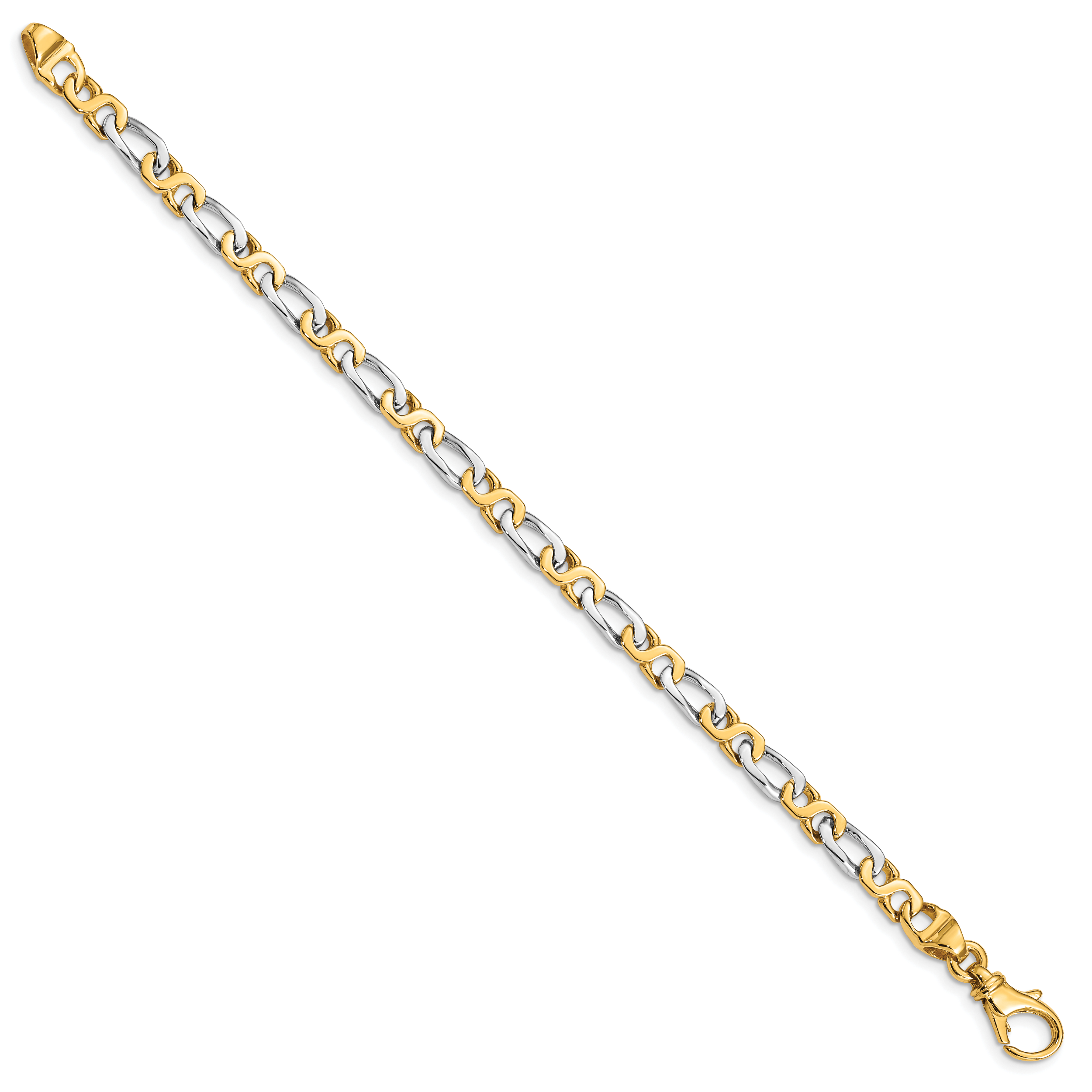 14K Two-tone 18 inch 4.8mm Hand Polished Fancy Link with Fancy Lobster Clasp Chain LK535