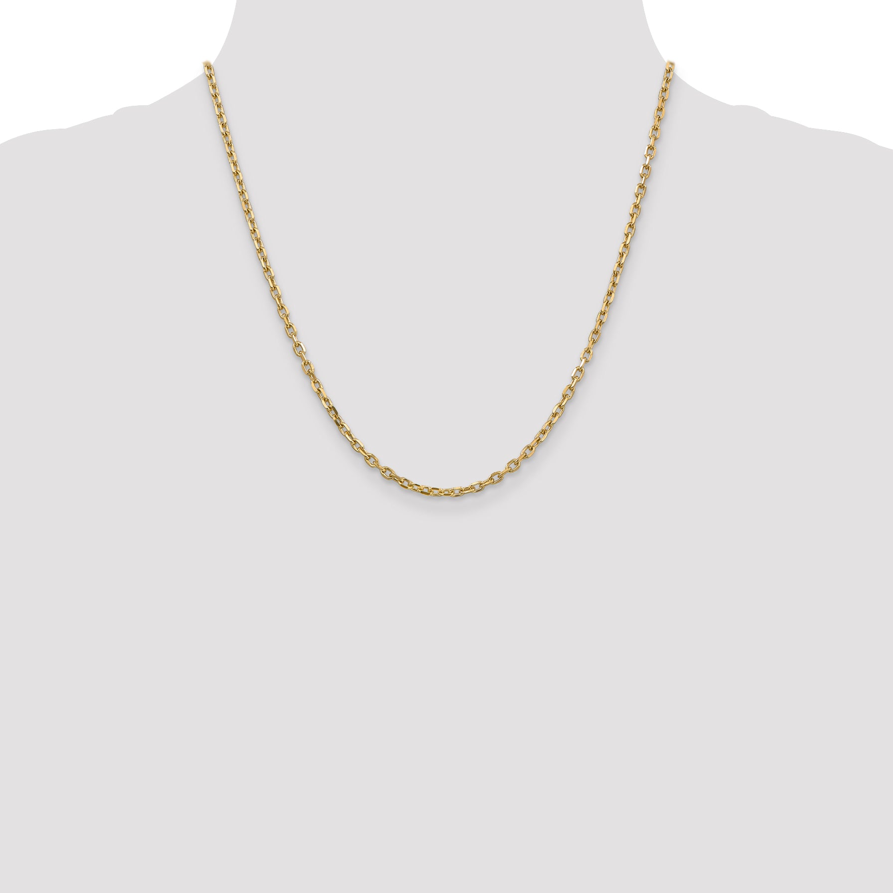 14K 26 inch 3mm Diamond-cut Round Open Link Cable with Lobster Clasp Chain PEN206