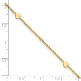 14K Polished Hearts 4-Station 10 inch Plus 1 inch Extender - Total 11 inch Anklet ANK305