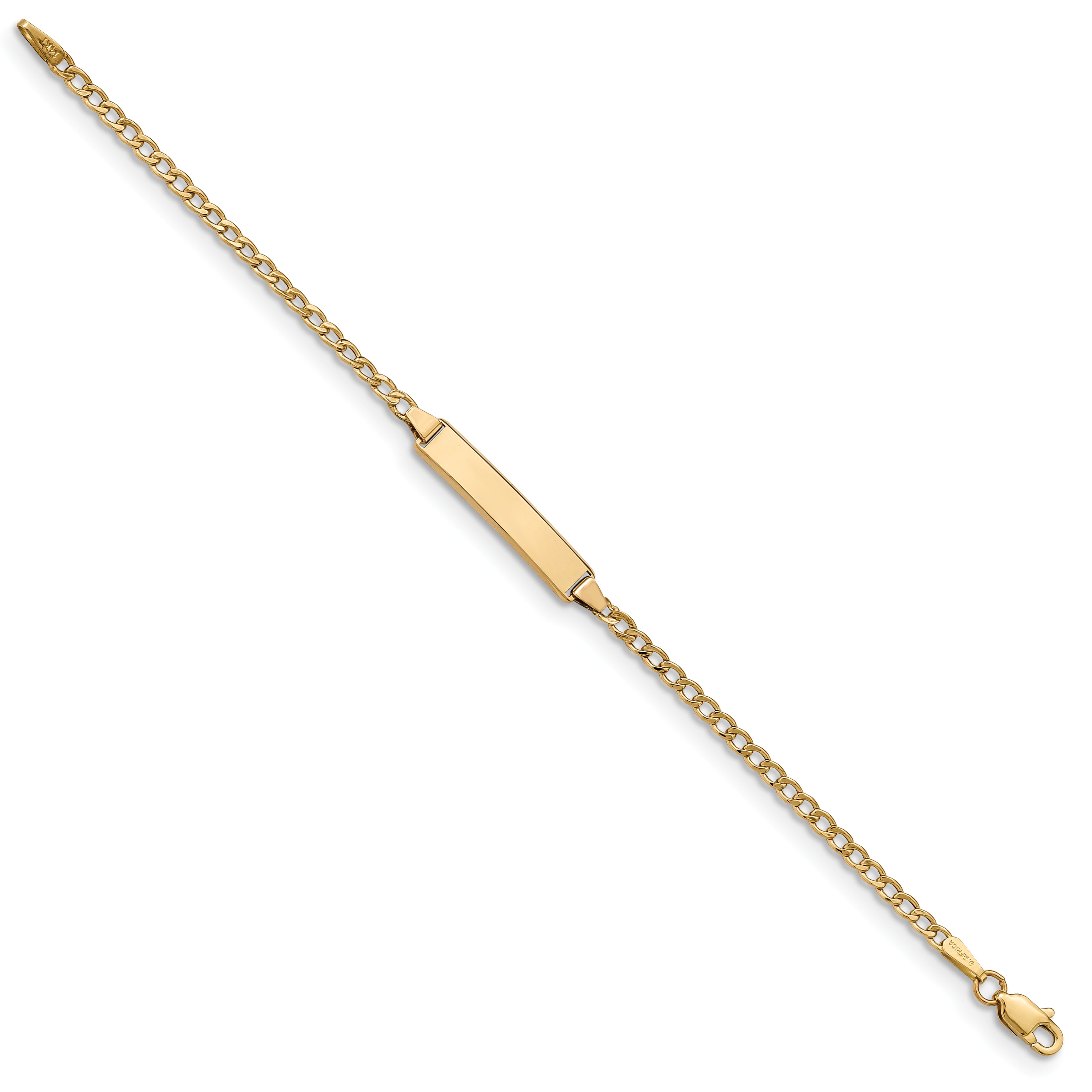 14k Polished Semi-Solid Chain/Solid Plate Cuban Link 20x4.5mm Plate 5.5 inch Baby/Child ID Bracelet DCID132