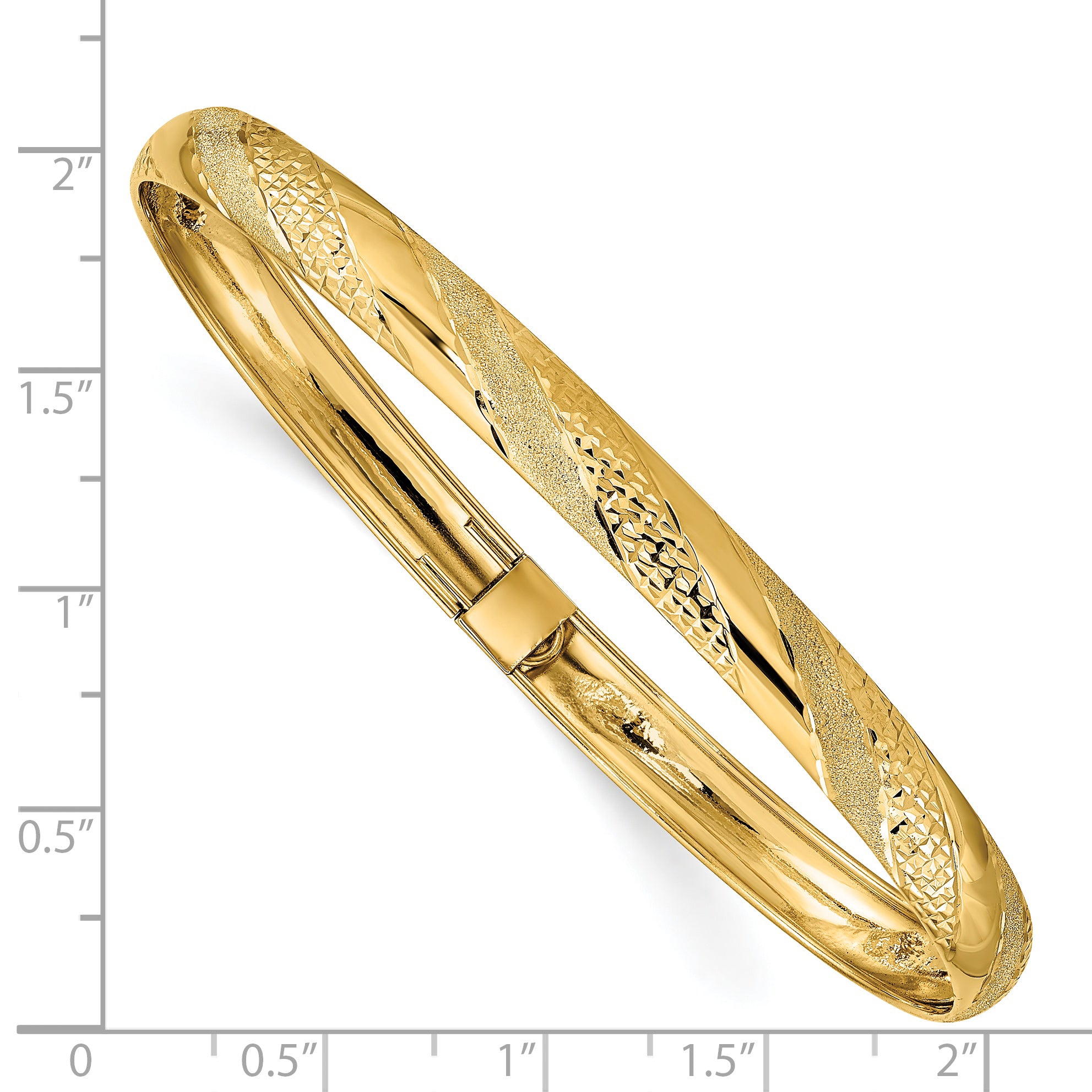 14k Polished Textured and Diamond-cut Twist Pattern 6.20mm Flexible Oval Bangle Bracelet DB697