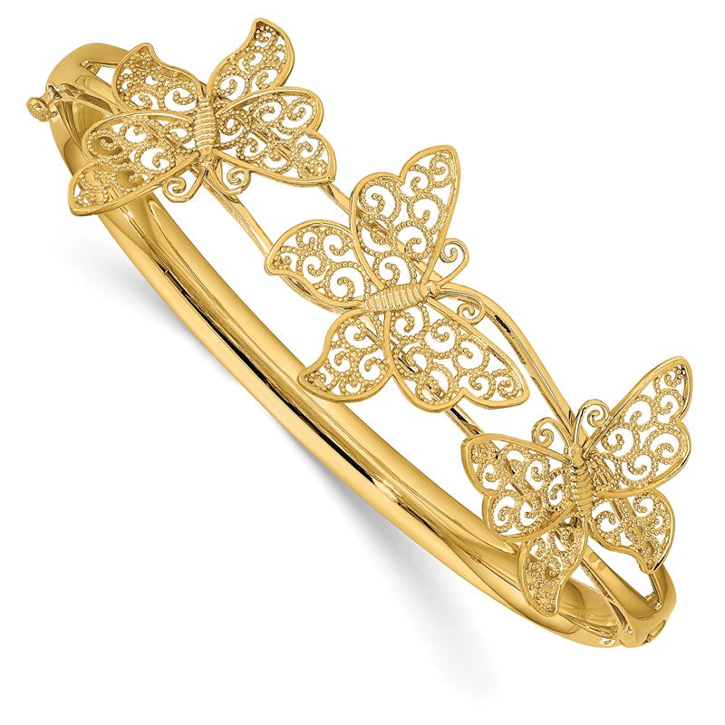 14K Polished Filigree Butterflies Hinged Oval Bangle Bracelet DB557