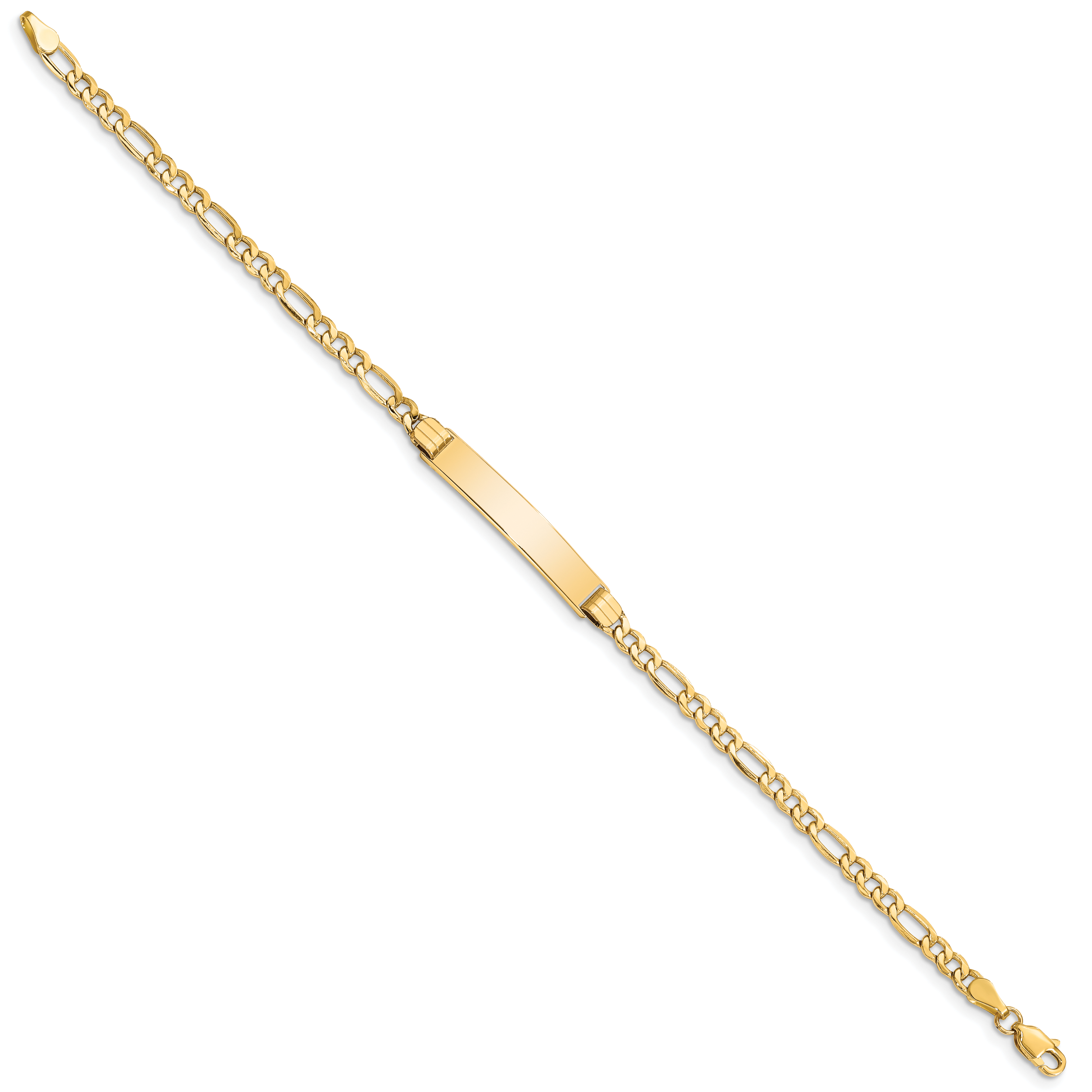 14k Polished Semi-Solid Chain/Solid Plate Figaro Link 25.5x5mm Plate 7 inch ID Bracelet DCID107