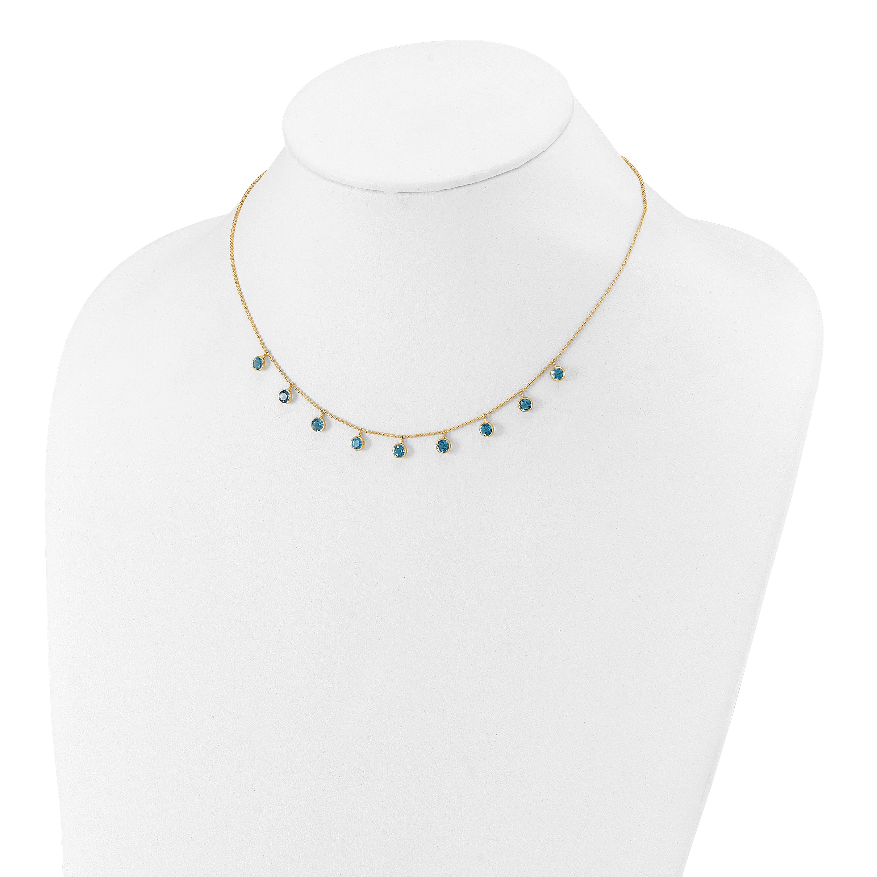 14k Blue Topaz Dangles 16 inch Necklace Plus 2 inch Extender XF2642