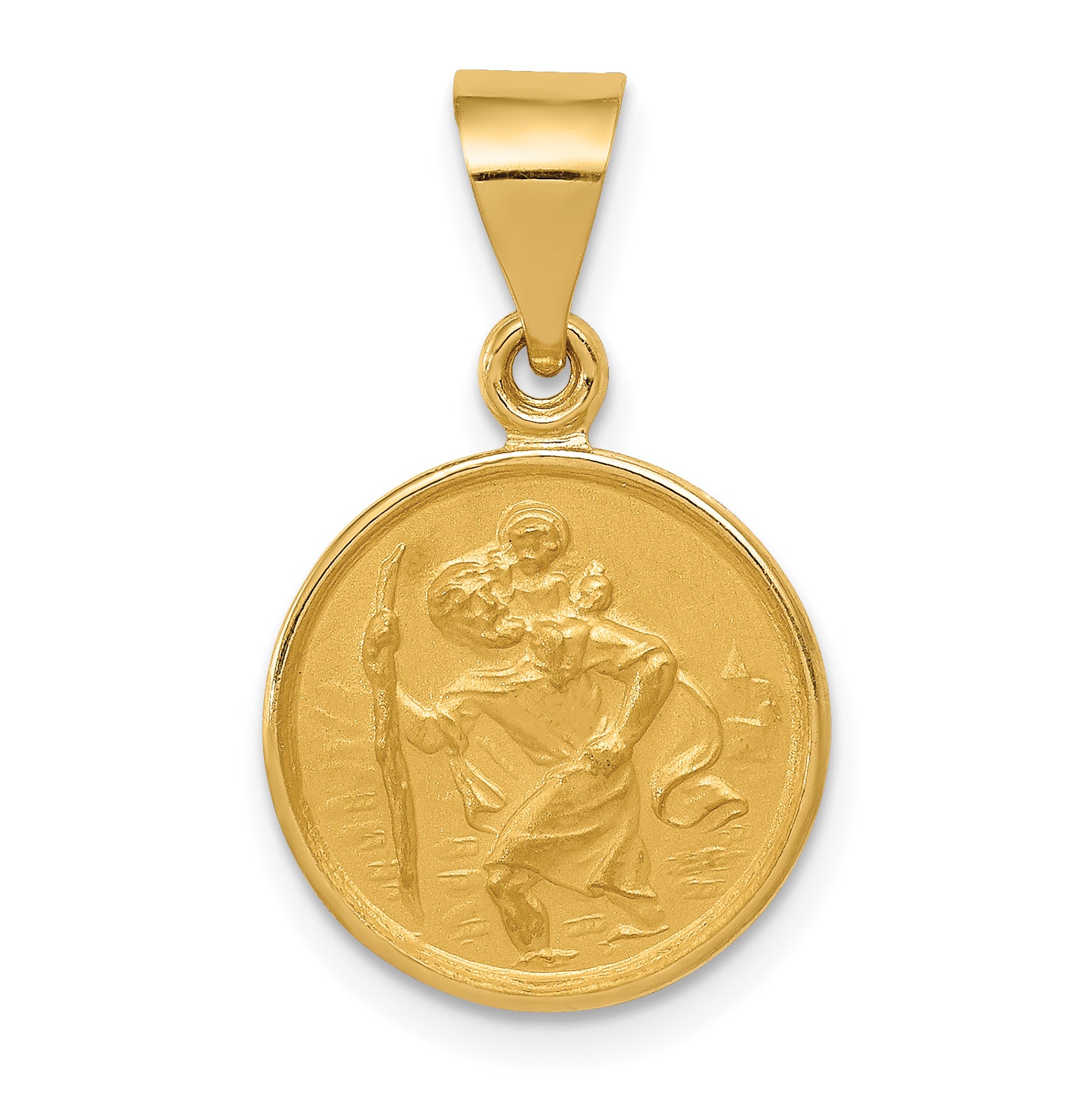 18k Polished and Satin Saint Christopher Medal Round Pendant 18XR13