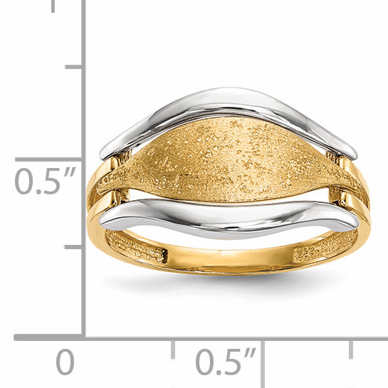 14k Two-tone Polished and Textured Curve Ring R575