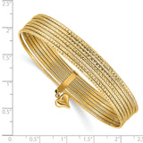 14K Oversize Polished and Textured with Dangle Heart 7-Strand 11.00mm Slip-on Round Bangle Bracelet DB534O