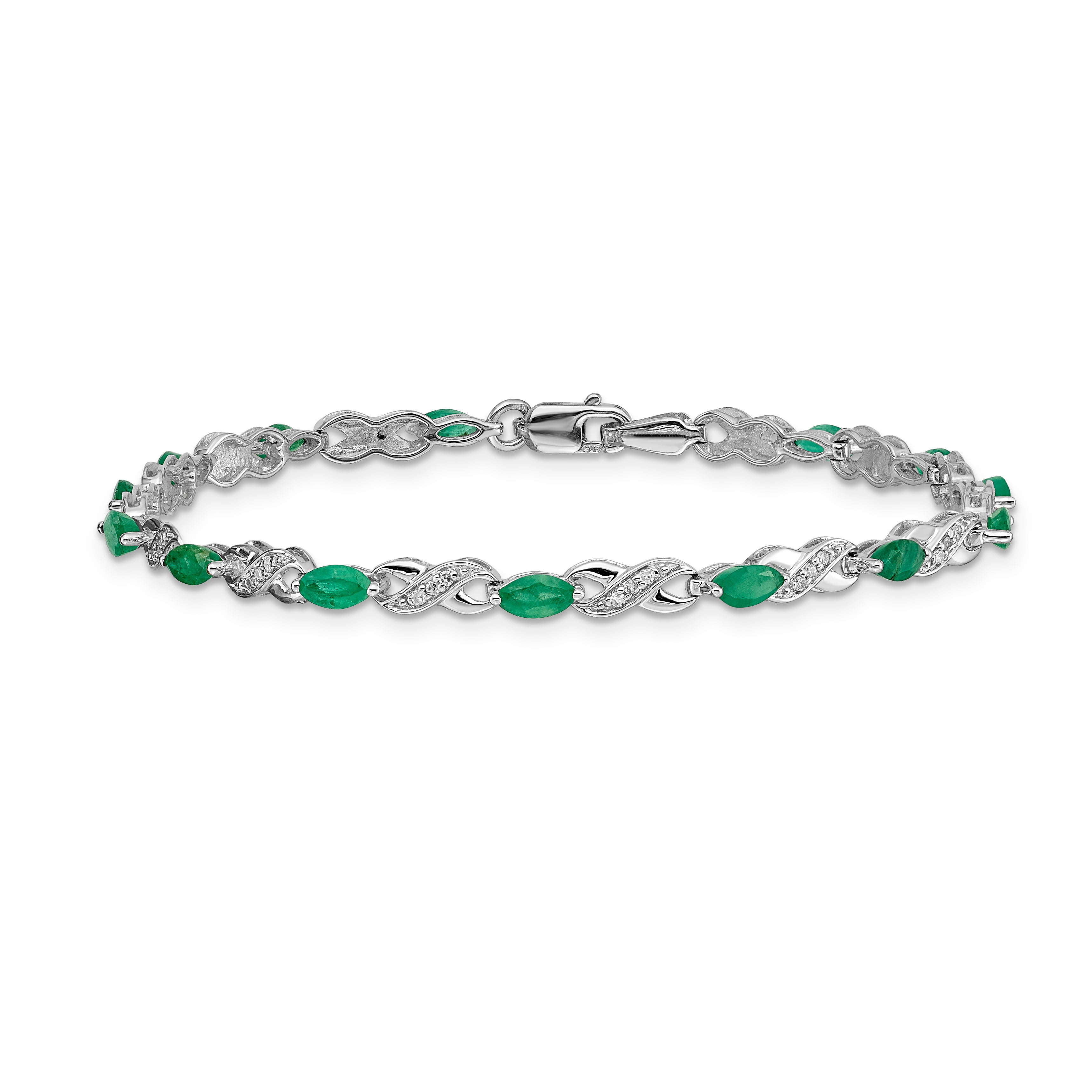 14k White Gold Complete Diamond and Oval Emerald Infinity 7.25 inch Bracelet BM4485