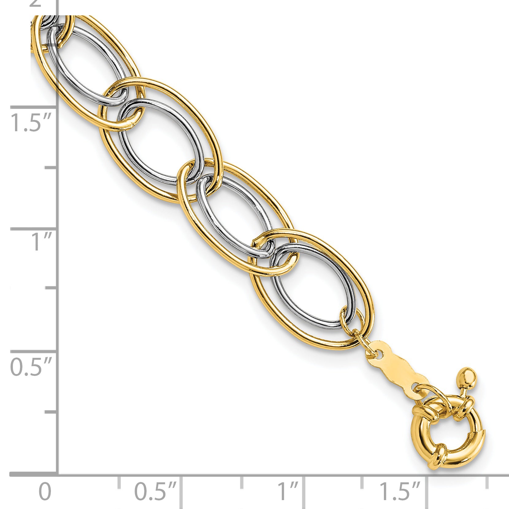 14k Two-tone 11mm Fancy Oval Link 7.5 inch Bracelet SF2314