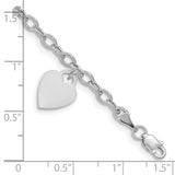 14k White Gold Engravable 14x10mm Solid Dangle Heart Charm and Hollow Chain 7.5 inch Bracelet SF1823