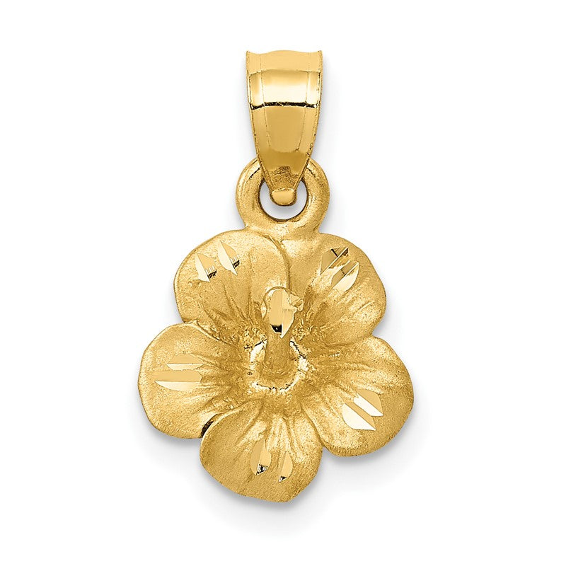14k Satin Diamond-cut Hibiscus Flower Pendant K5973