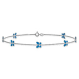 14k White Gold Blue Enameled Butterflies 7-Station 10 inch Anklet ANK89