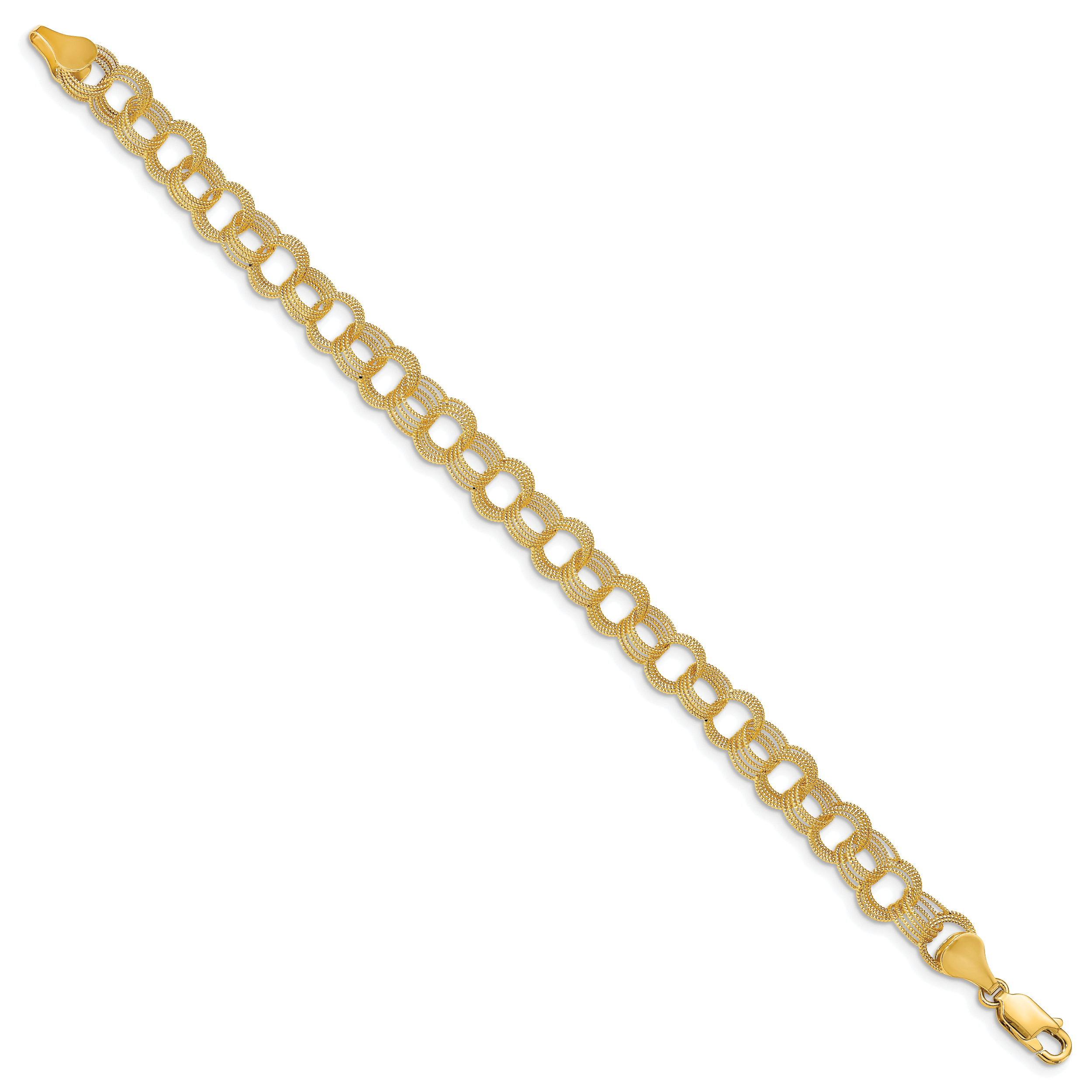 14k 7mm Solid Textured Triple Link 7 inch Charm Bracelet DO537