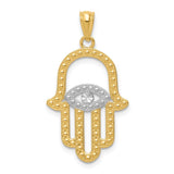 14K and White Rhodium Textured Hamsa and Evil Eye Pendant C4533