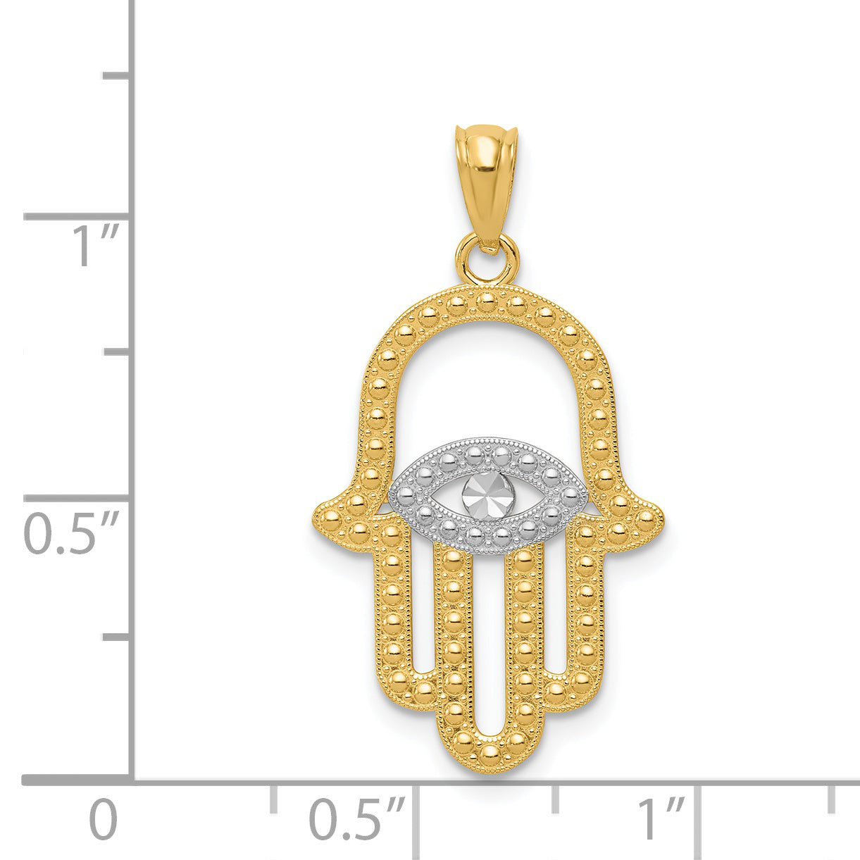 14K and White Rhodium Textured Hamsa and Evil Eye Pendant C4533
