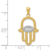 14K and White Rhodium Textured Hamsa and Evil Eye Pendant C4533