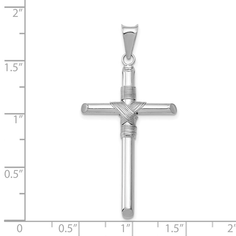 14K White Gold with Center Wrap Tube Cross Pendant K6198