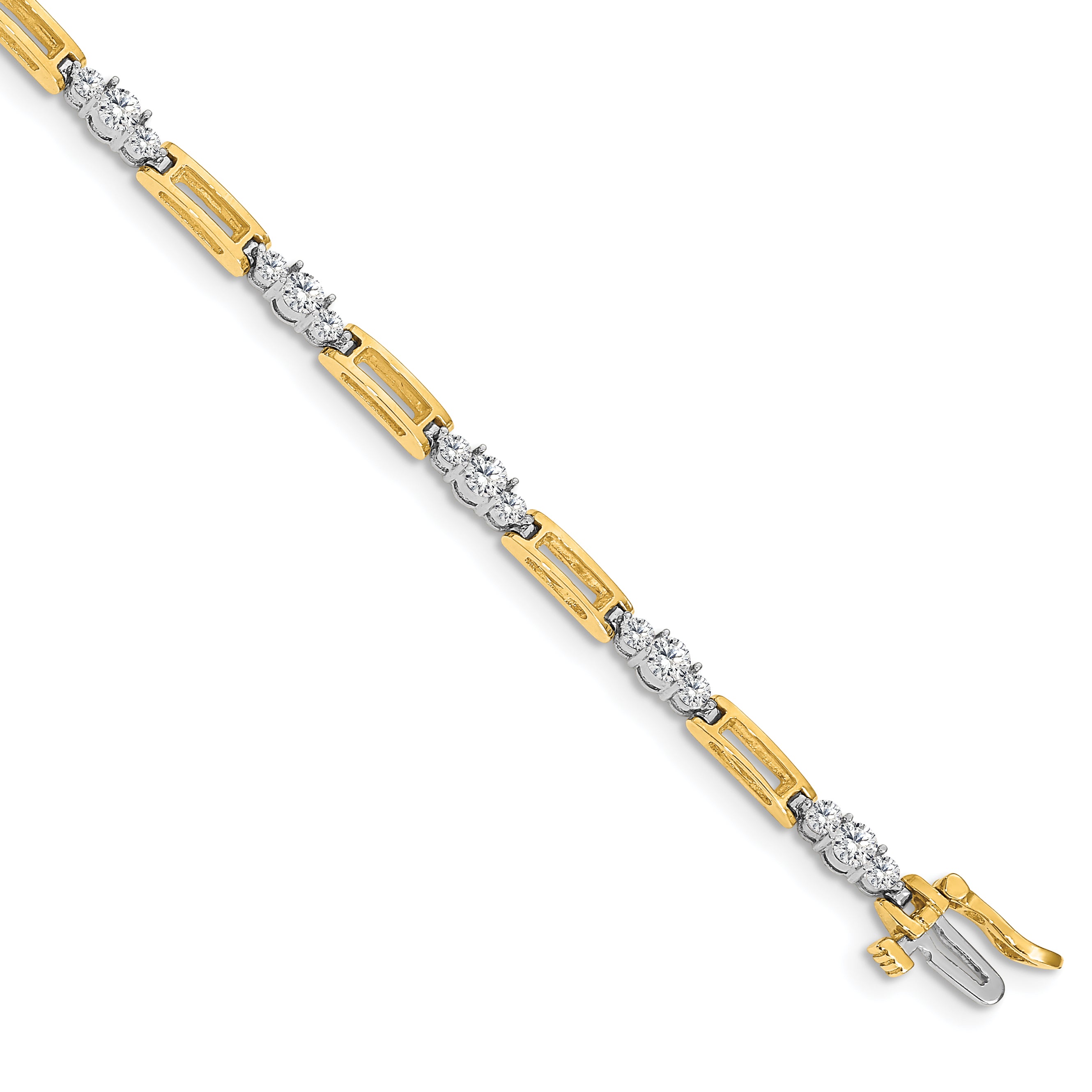 14k Two-tone Complete 2.1 carat Round A Diamond Bar Link 7 inch Tennis Bracelet X638A