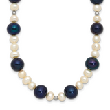 14k White Gold Black and White Semi-Round Freshwater Cultured and Mirror Bead 18 inch Necklace XF437