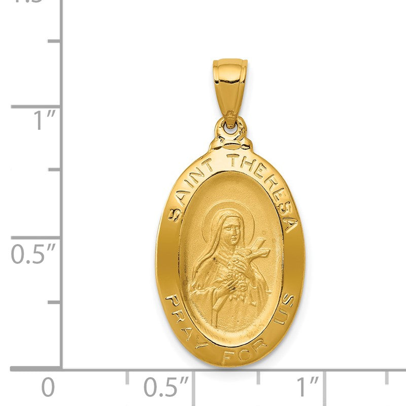 14k Polished and Satin Solid St Theresa Medal Oval Pendant K5669