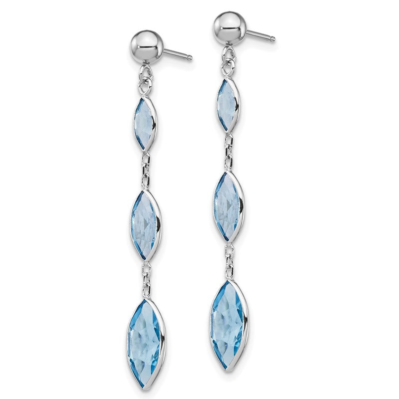 14K White Gold Marquise Blue Topaz Dangle Post Earrings YE1378