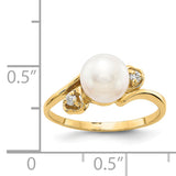 14k 7mm White Freshwater Cultured Pearl and 1/20 carat AA Diamond Ring Y4304PL/AA
