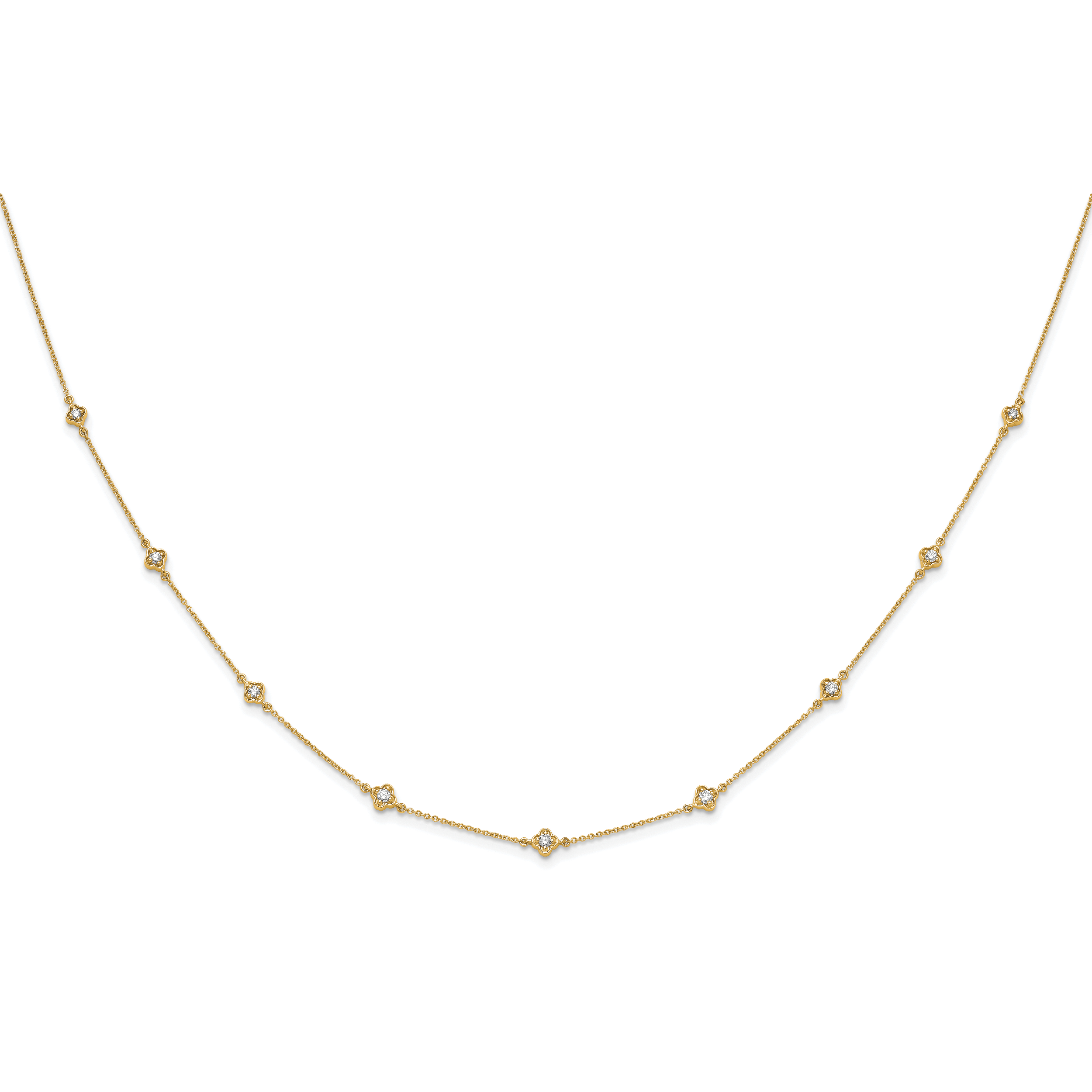 14k White Gold Complete 1/2 carat Diamond Quatrefoil Design 9-Station 18 inch Necklace PM3753