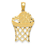 14k Diamond-cut Basketball in Hoop Pendant C4504