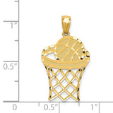14k Diamond-cut Basketball in Hoop Pendant C4504