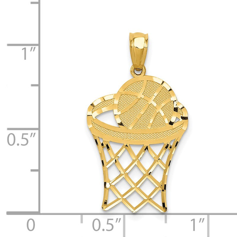 14k Diamond-cut Basketball in Hoop Pendant C4504