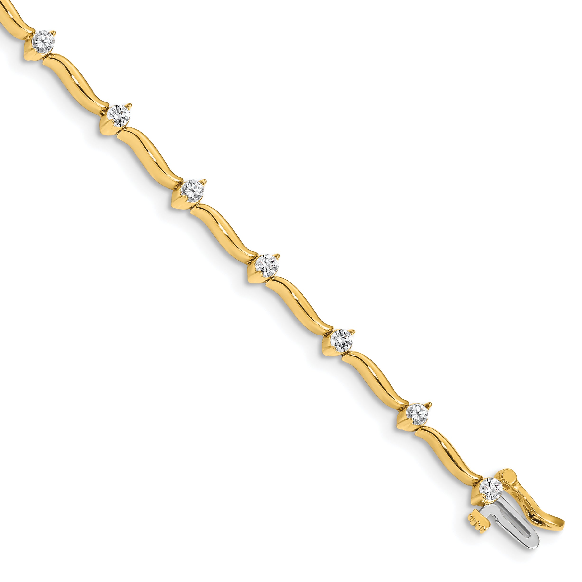 14k Complete 1 carat  Round AAA Diamond 2-prong Wavy Bar Link 7 inch Tennis Bracelet X656AAA