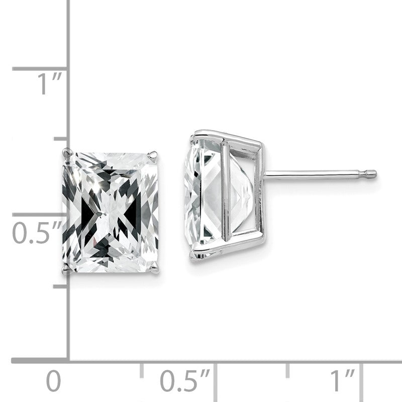 14k White Gold 10x8mm Emerald-Cut Cubic Zirconia Post Earrings XE69WCZ