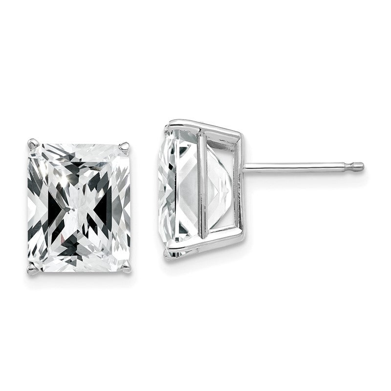14k White Gold 10x8mm Emerald-Cut Cubic Zirconia Post Earrings XE69WCZ