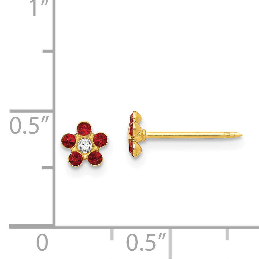 Inverness 14k July Red Crystal Birthstone Flower Post Piercing Earrings 787E