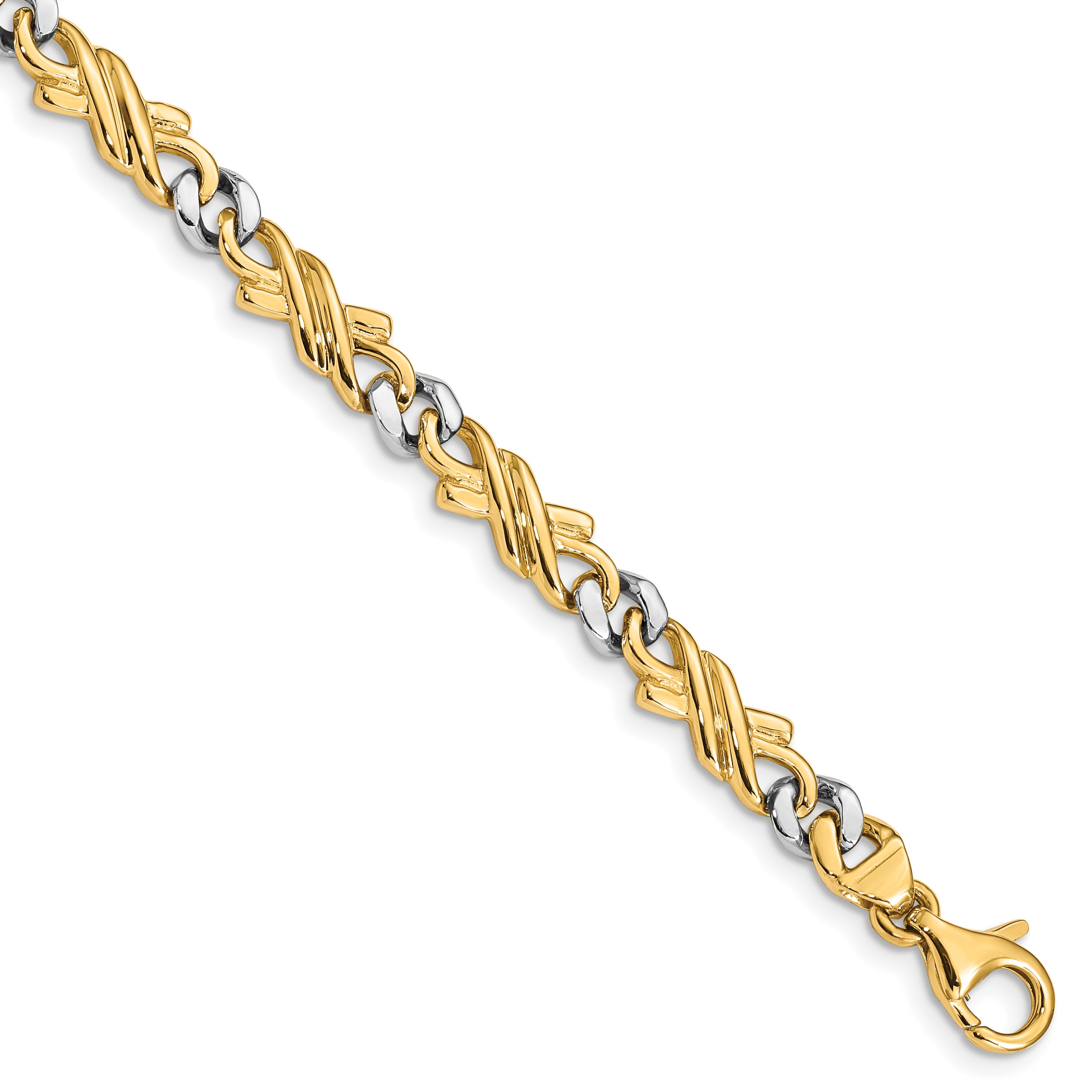 14K Two-tone 18 inch 6mm Hand Polished Fancy Link with Fancy Lobster Clasp Chain LK223