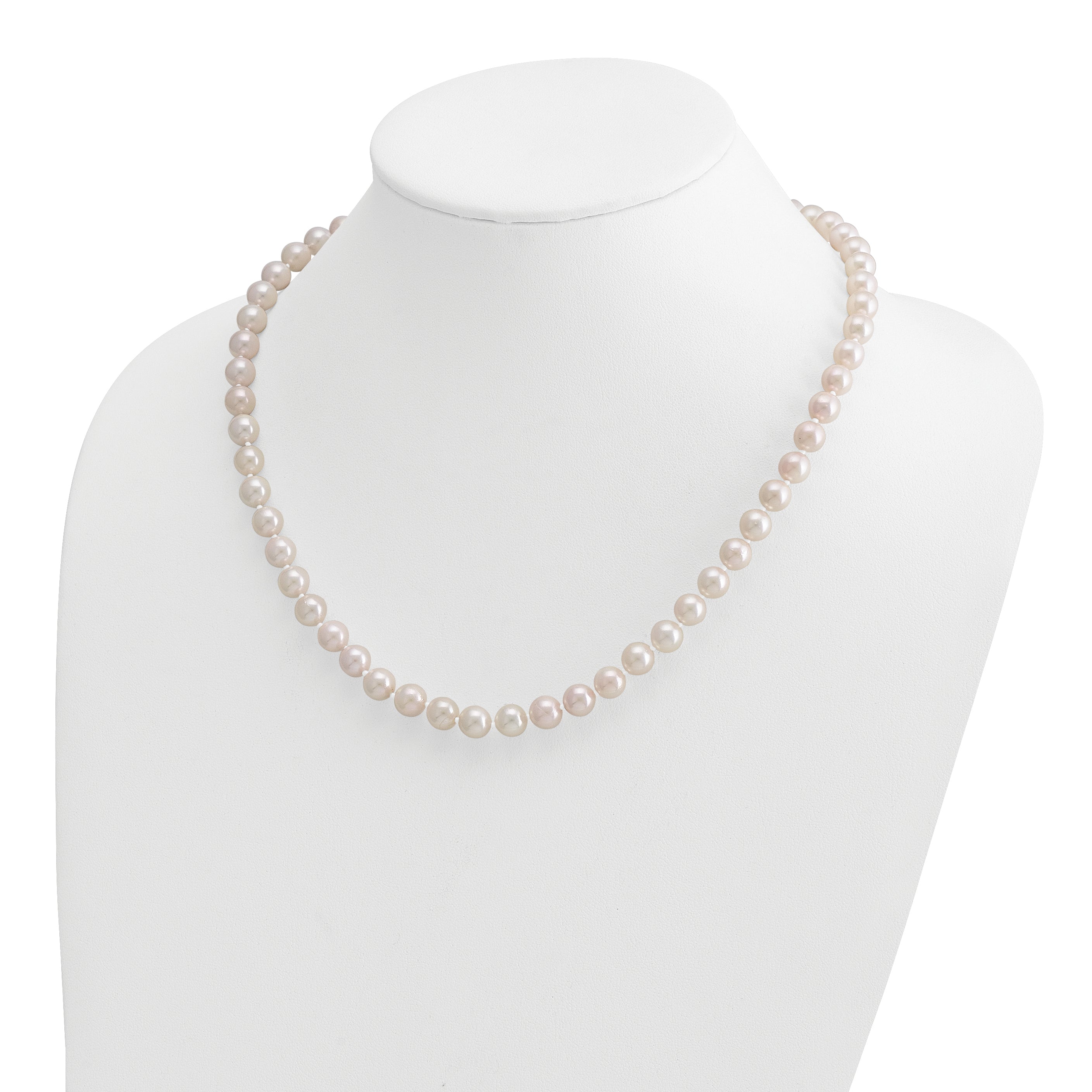 14k 7-8mm White Round Akoya Saltwater Cultured Pearl 16 inch Necklace PL70AA