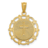 14K and White Rhodium BAPTISM with Cross Scalloped Edge Round Pendant C4524