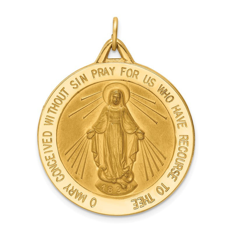 14k Polished and Satin Solid Large Miraculous Medal Round Pendant XAC209